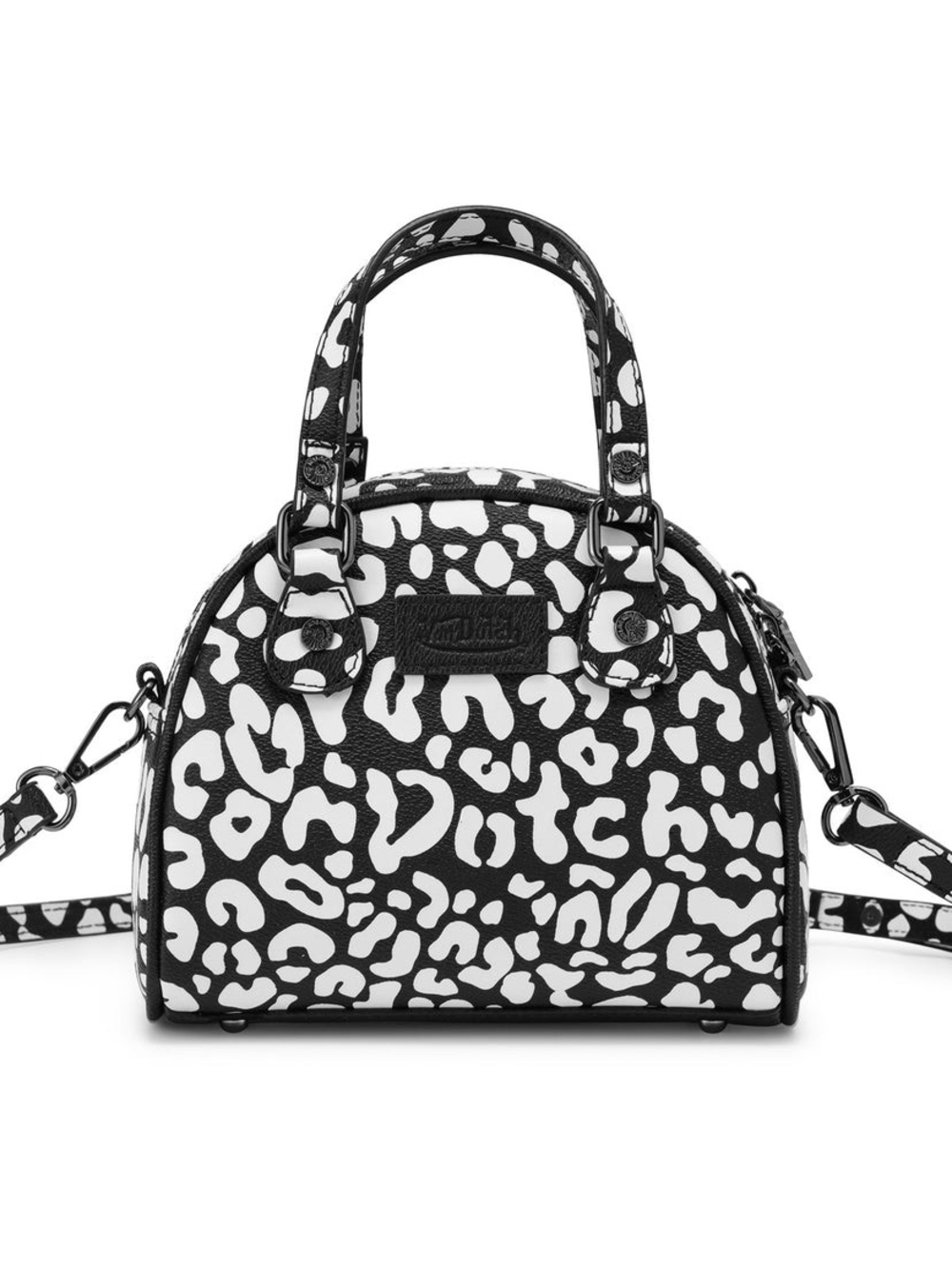 Von Dutch Black & White Leopard-Print Dome Crossbody
